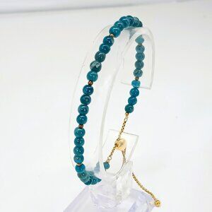 PAJ Blue Beaded Adjustable Bracelet Gold Tone Chain